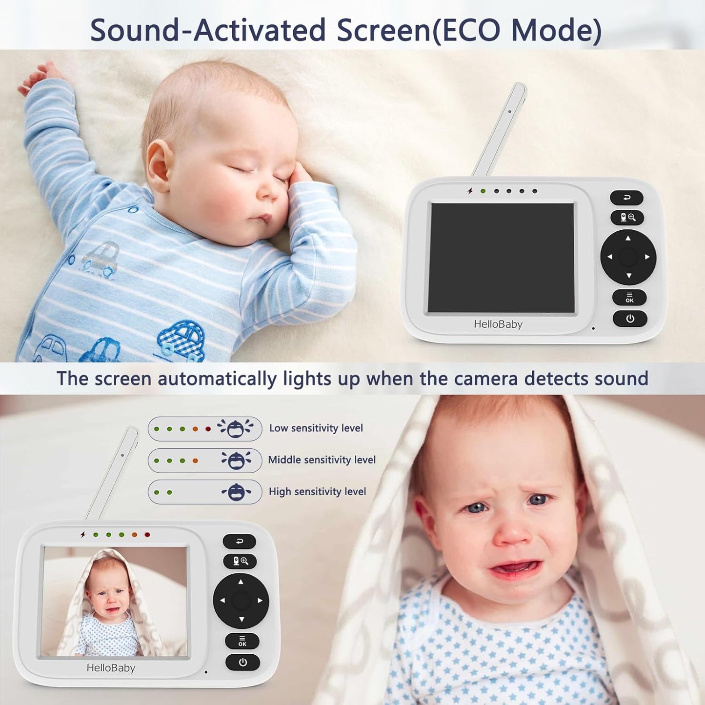 HelloBaby Baby Monitor No WiFi, Video Baby Monitor with Camera and Audio, 3.2'' IPS Screen, Pan-Tilt-Zoom Camera, Night Vision, 1000ft Range, USB Charger