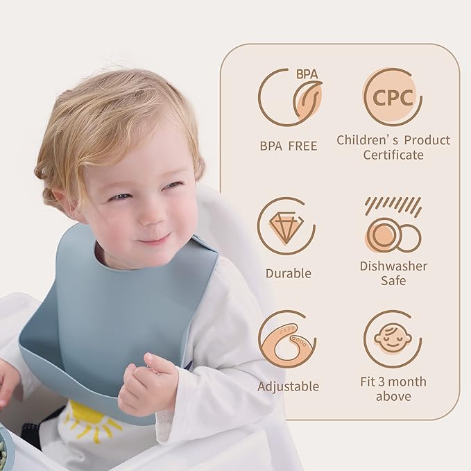 Moonkie Silicone Baby Bibs Set Of 2 | BPA Free Waterproof | Soft Flexible Adjustable Silicone Bibs for Babies & Toddlers(Ether/Muted)