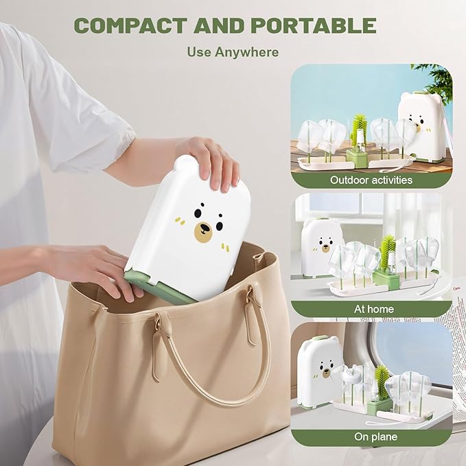 Baby Bottle Cleaner Brush Set Bottle Cleaner Brush Set Portable Bottle Cleaning Kit Set Silicone Brush, Nipple Brush, Straw Brush, Dispense Detergent Dispenser, Drying Rack - 6 in 1