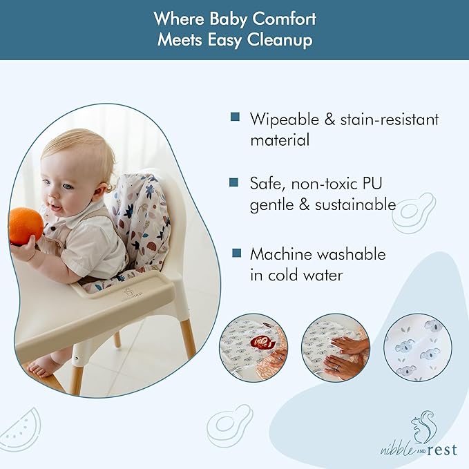 Nibble and Rest Highchair Cushion Cover for Inflatable Cushion, Compatible for IKEA Antilop Highchair,Accessories Stain-Proof and Wipeable Cover (Cushion NOT Included)(taupebunnybliss)