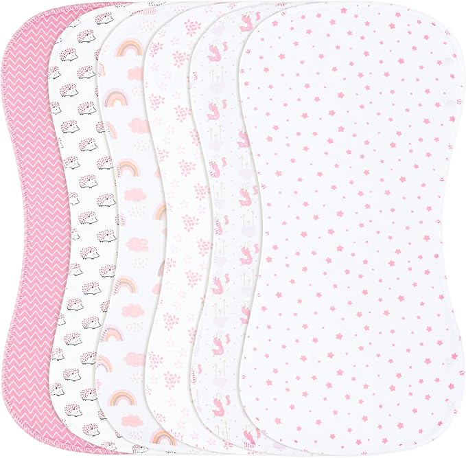2-in-1 Burp Cloths and Baby Bibs - 6 Pack Large Super Absorbent Soft Cotton Burping Cloths for Spit Up, 3 Layers Thick Baby Burp Rags for Girls & Boys