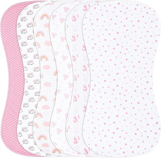 2-in-1 Burp Cloths and Baby Bibs - 6 Pack Large Super Absorbent Soft Cotton Burping Cloths for Spit Up, 3 Layers Thick Baby Burp Rags for Girls & Boys
