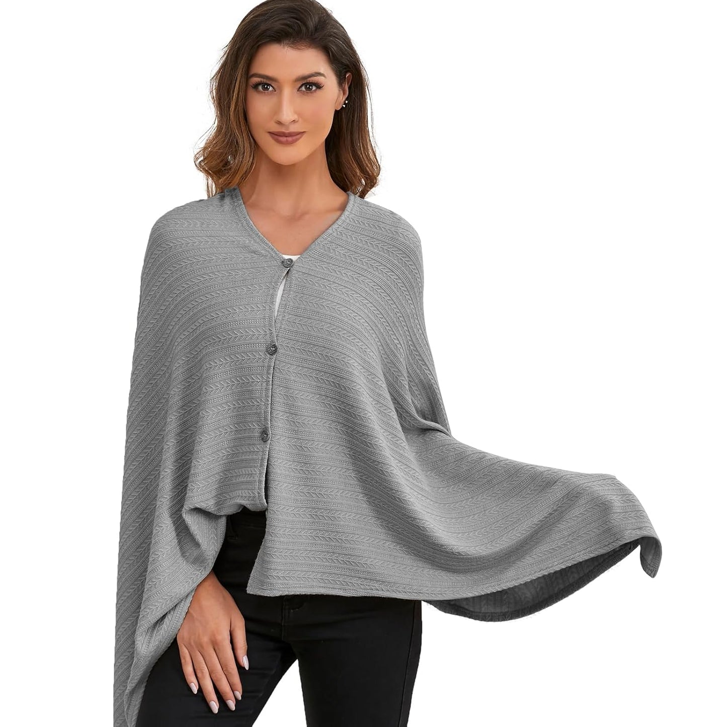 Nursing Cover for Baby Breastfeeding, Knit Breastfeeding Cover, Warm Cozy Swaddle, Breathable and Soft, Wide Neck with Stretch for Easy View (Grey)