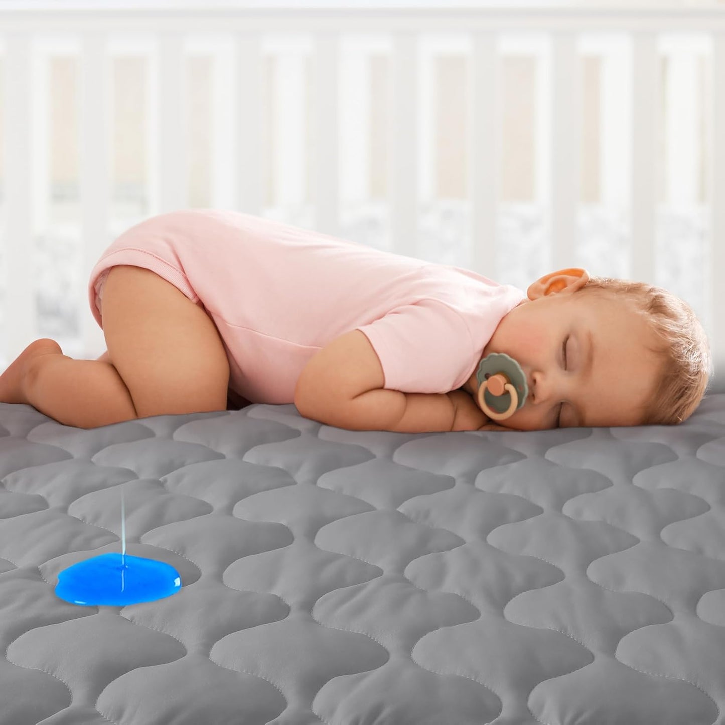 Yoofoss Waterproof Crib Mattress Protector, Quilted Crib Mattress Pad Cover Soft and Breathable, Machine Washable Toddler Mattress Protector for Standard Baby Crib Size 52''x28''