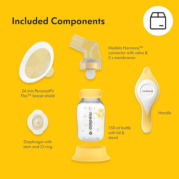 Medela Harmony Manual Breast Pump, Compact Swiss Design with PersonalFit Flex Shields and Medela's 2-Phase Expression Technology