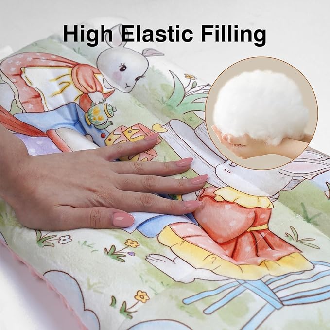 Reidio 1Pcs Toddler Pillow Double Sided Warm Plush & Minky Dot Fabric Kids Pillow Cute Small Pillow Machine Washable (#W-Rabbit Pink)