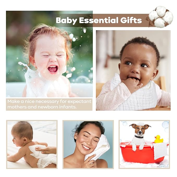 Yoofoss Muslin Baby Washcloths 100% Organic Cotton Face Towels 10 Pack Wash Cloths for Baby 12x12in Soft and Absorbent Baby Wipes (White)