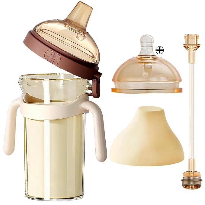 PPSU Baby Bottle, Bottles for Breastfed Babies with Handles and Straw, Flip-top Anti-Colic Baby Bottles 8oz/240mL 6-12 Months