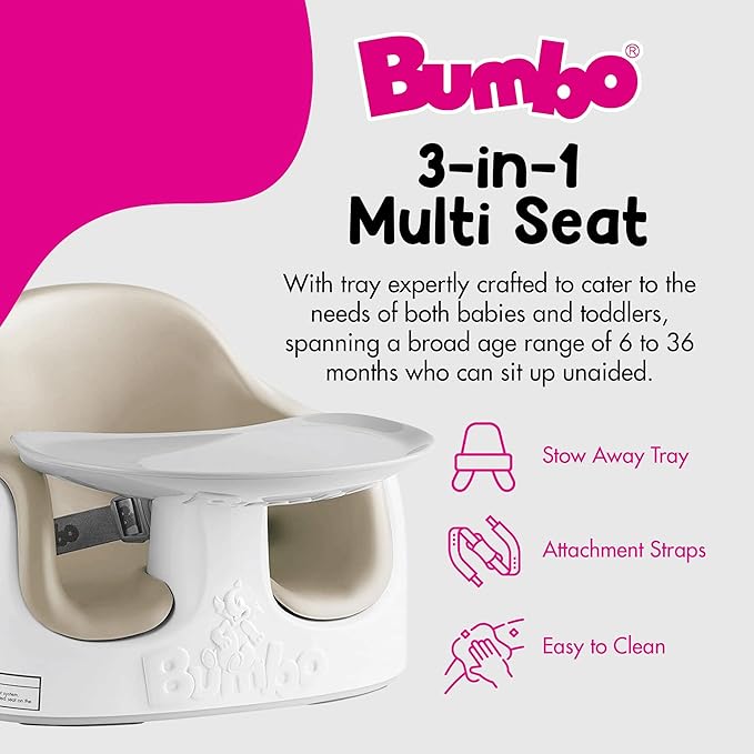 Bumbo 2 Pack 3-in-1 Multi-Seat for 6 to 36 Months, Travel Baby Feeding and Play Floor Seat, All-in-One Portable Booster with Tray & Toddler High Chair, Taupe