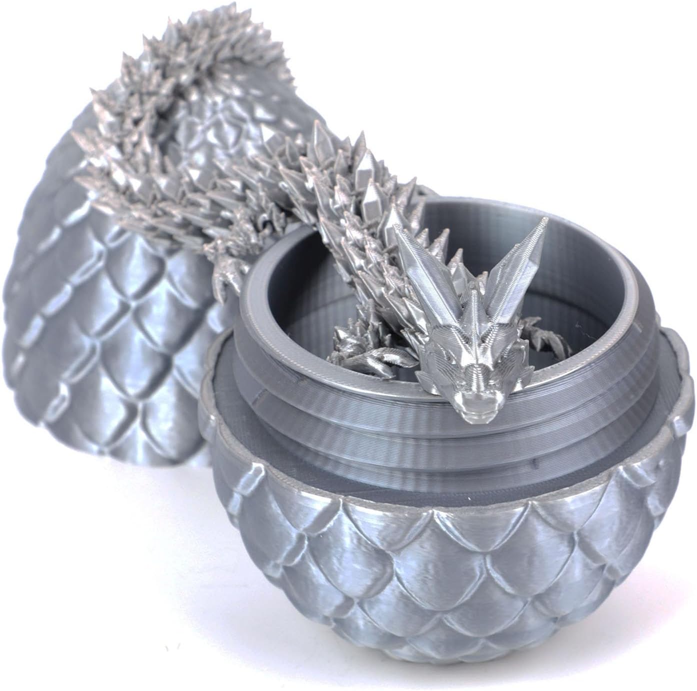 12inch Dragon Egg, Year of The Dragon, 3D Printed Dragon, Executive Desk Toys, Articulated Dragon, Fidget Toys Gifts for Graduates Students Teachers Adults (Silver)