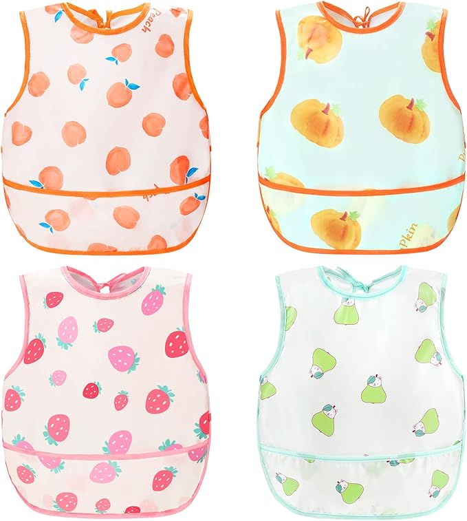 Accmor Baby Bibs, Waterproof Baby Toddler Bibs, Apron Smock Bib for Baby Boys Girls, Essential Must Have for Eating, Feeding