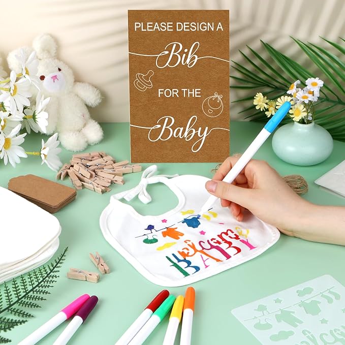 Baby Shower Game Sign Blank Bib DIY Set Newborn Essentials Stuff