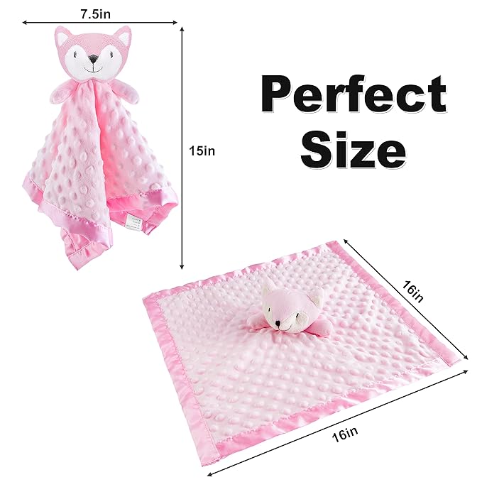 Pro Goleem Loveys for Babies - Soft Security Blanket Baby Snuggle Toy Newborn Stuffed Animals Baby Gifts for Girls, Pink Fox 16 Inch