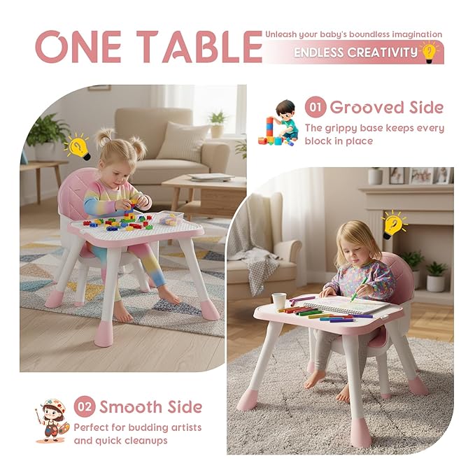 6 in 1 Baby High Chair, Convertible Highchair for Babies and Toddlers (Pink)