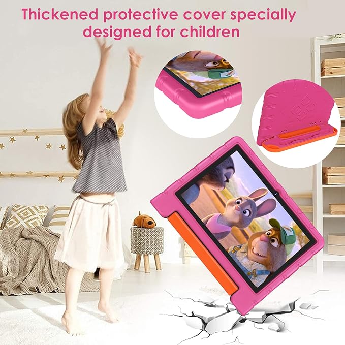 2025 Kids Tablet 10 inch Android 14 Tablets for Kid Octa-Core, 20GB+128GB (TF 1TB), Toddler Tablet with Shockproof Case, 2.4G+5G WiFi 6, Parental Control, Face Unlocked, Split Screen, BT5.0 (Rose Red)