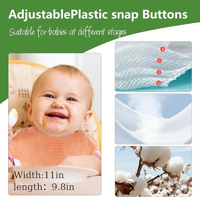 EllieHouse Baby Bibs for Girls Boys 8 Pack Muslin Drool Teeth Drooling Teething Bibs Muslin Cotton for Toddler Infant