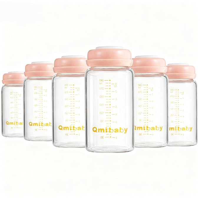 Breast Milk Storage Bottles 240ml 8oz BPA-Free Leak-Proof Baby Bottle for Breastmilk Storage Wide Neck Bottles with Screw Ring Sealing Disk Breastfeeding (Pink, 240ml-6Packs)