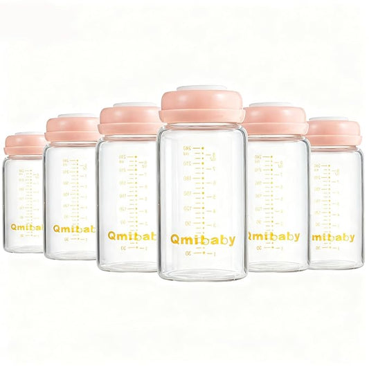 Breast Milk Storage Bottles 240ml 8oz BPA-Free Leak-Proof Baby Bottle for Breastmilk Storage Wide Neck Bottles with Screw Ring Sealing Disk Breastfeeding (Pink, 240ml-6Packs)
