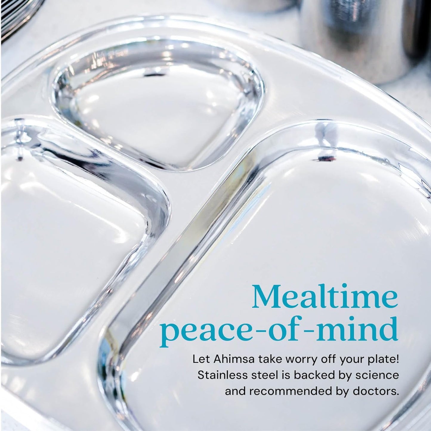 Ahimsa Stainless Steel Kids Plates - Divided Toddler Plates, Pediatrician Designed, Non Toxic Toddler Plate, Camping Plate, BPA Free & Dishwasher Safe (Single)