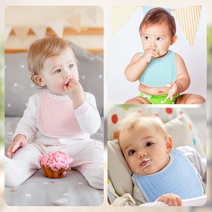 Loopeer 10 Pcs Snap Muslin Bibs soft Baby Bibs for Boy Girl Infants Newborns for Teething Drooling(Colorful)