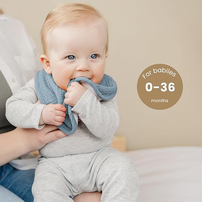 Konssy 10-Pack Muslin Baby Bibs, Soft Cotton Bandana Bibs for Drooling & Teething, Unisex Solid Colors for Boys & Girls, Newborn & Infant