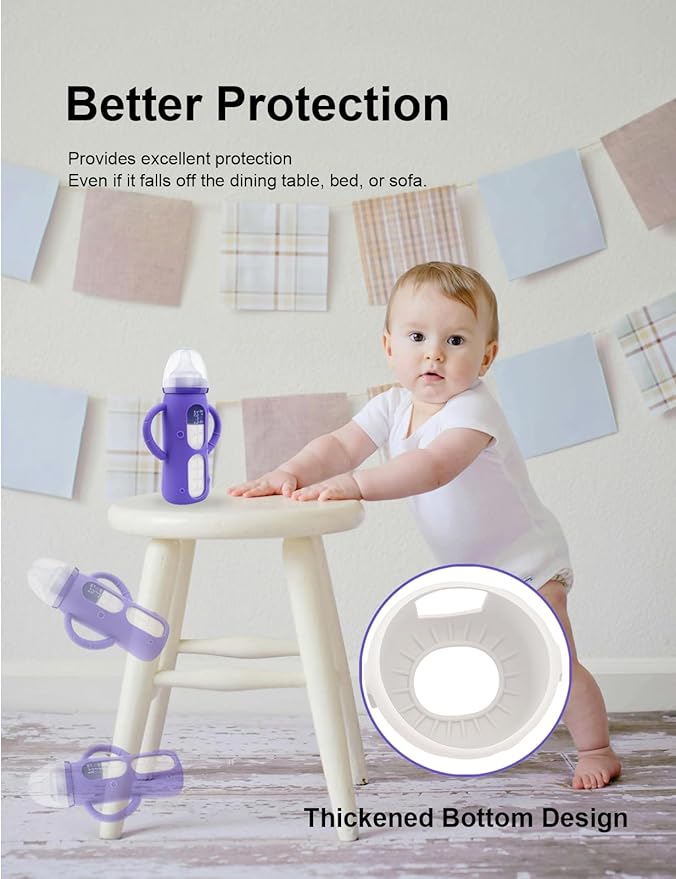 ZCH 4-Pack Silicone Sleeves with Handles for Lansinoh Glass Bottles, BPA-Free Drop-Resistant Baby Bottle Sleeves with Handles, Compatible with Lansinoh Anti-Colic Glass Baby Bottles (8 oz)