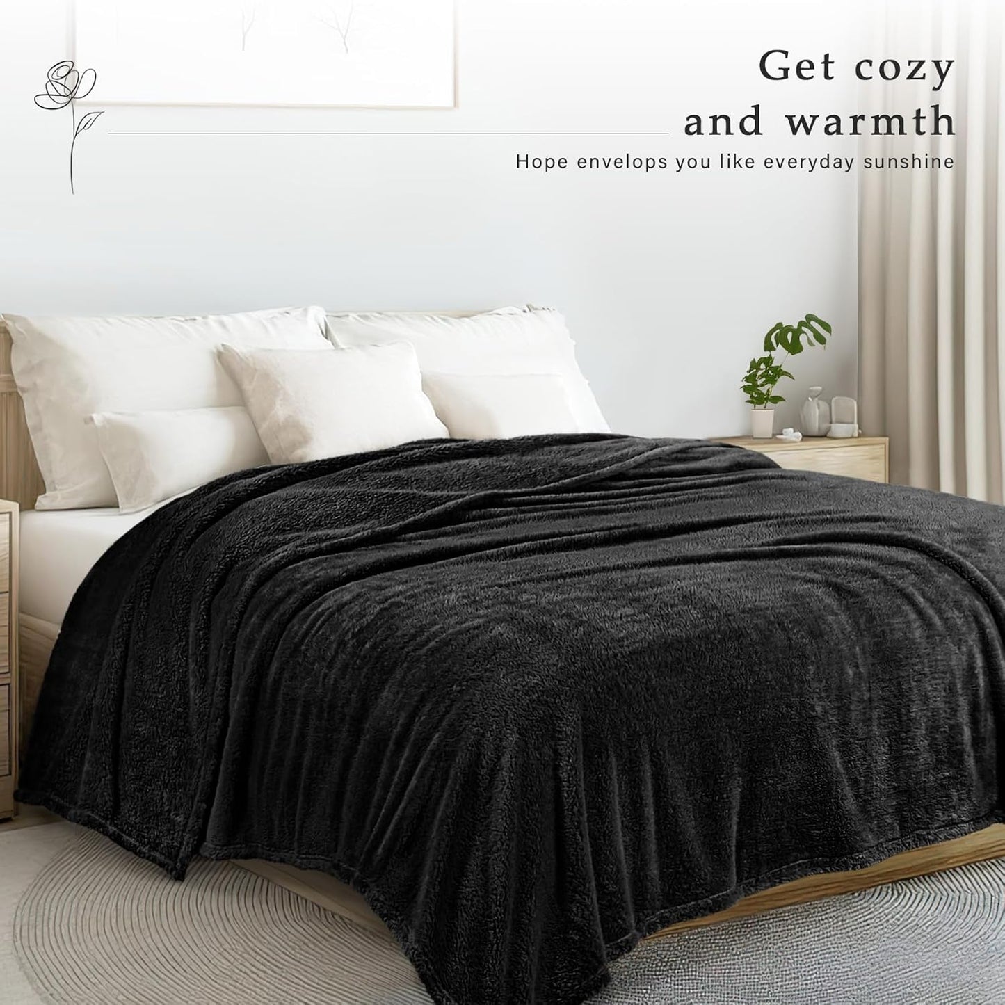 Exclusivo Mezcla King Size Flannel Fleece Blanket, Super Soft Velvet Plush Bed Blanket, Fuzzy Cozy and Warm for All Seasons, 90x104 Inches, Black