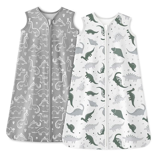 Baby Sleep Sack 0-6 Months 1.0 Tog Baby Wearable Blanket 100% Cotton Sleeping Sack with 2-Way Zipper for Infant Newborn Gray White Dinosaur