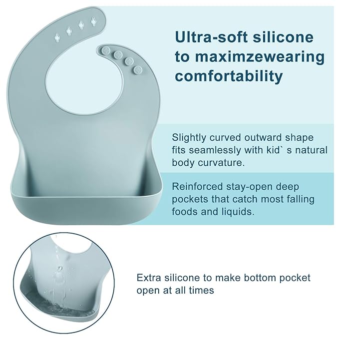 PandaEar Set of 3 Silicone Baby Bibs Waterproof, Soft, Unisex, 10-72 Months (Brown/Blue/Green)