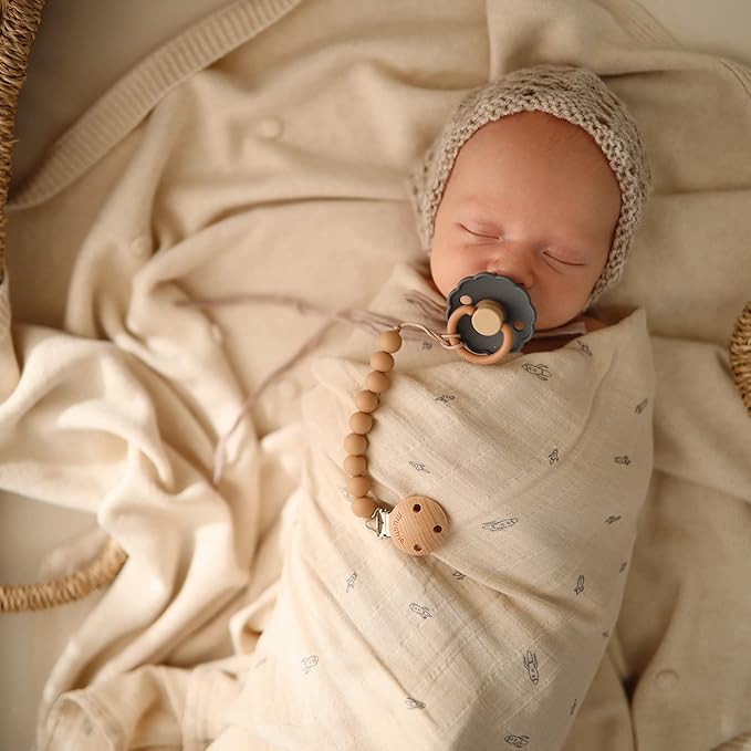 FRIGG Daisy Natural Rubber Baby Pacifier | Made in Denmark | BPA-Free (Aurora/Bright White, 6-18 Months) 2-Pack