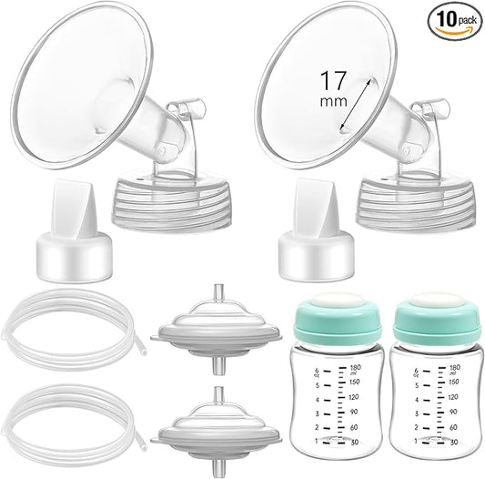 Pump Parts Compatible with Spectra S1/S2/9 Plus, Not Original Accessories, Full Set Replacements Include 17mm Flange, Duckbill Valve, Backflow Protector, Tubing and Bottle