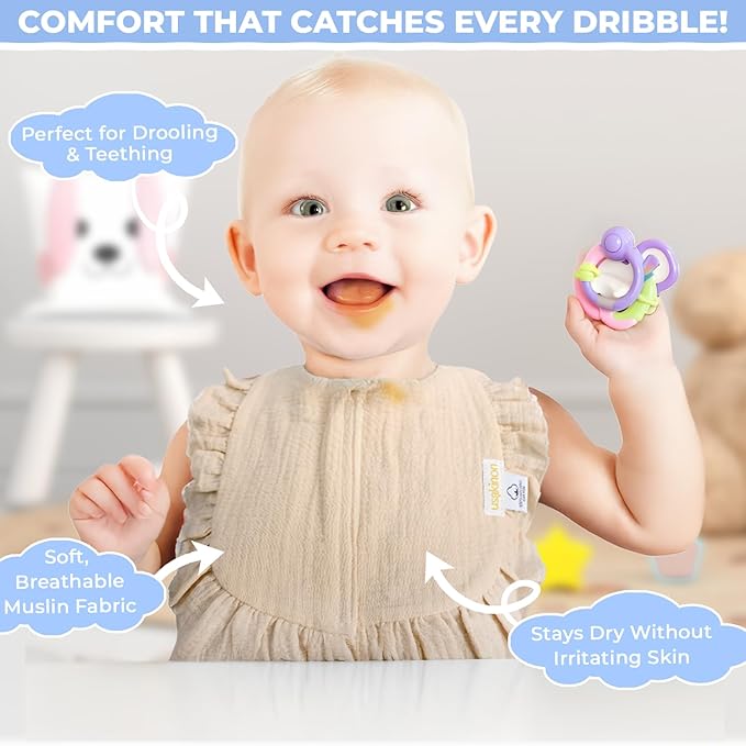 usakinon® 100% Organic Muslin Cotton Baby Bibs 2 Pack – Soft, Absorbent & Safe Newborn Essentials, CPC Certified