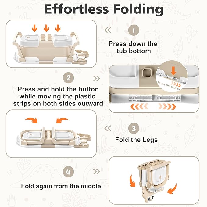 TPN Collapsible Baby Bathtub, Baby Bath Tub with Soft Cushion & Real-Time Thermometer, Baby Bathtub Infant to Toddler Tub (0-36 Months), Portable Travel Baby Tubs for Newborns (Beige)