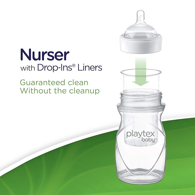 Playtex Baby Nurser Bottle Gift Set, with Pre-Sterilized Disposable Drop-Ins Liners, Closer to Breastfeeding