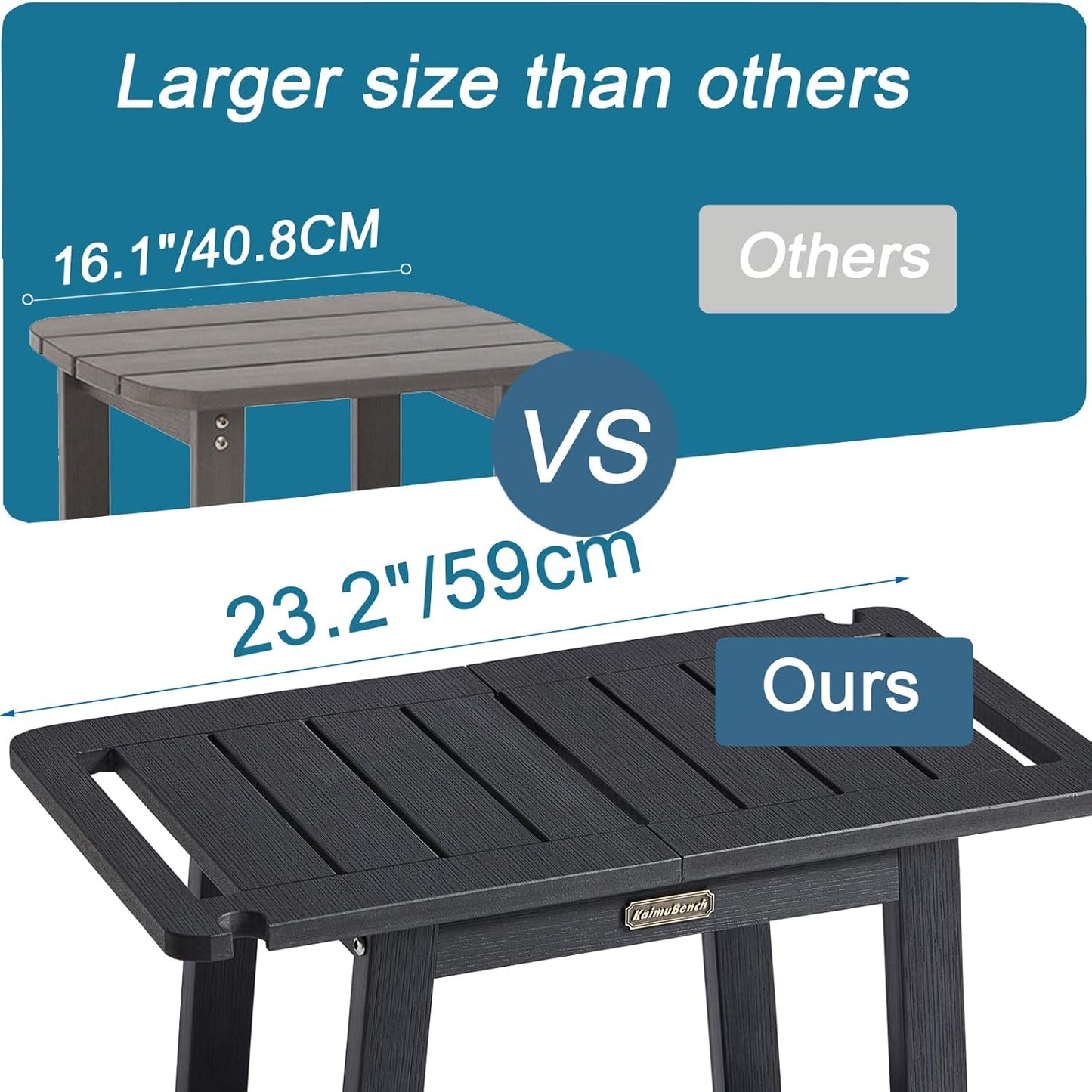 HDPS Shower Benches, Black Shower Stool for Shaving Legs with Shelf, Waterproof Bathroom Chair Seat, Weather Resistant/Non-Slip/Handles/Indoor or Outdoor Use