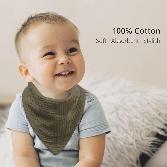 Bearmoss Muslin Baby Bibs 8 Pack Soft Bandana Bibs for Drooling & Teething, Absorbent Burp Cloths with Adjustable Snaps