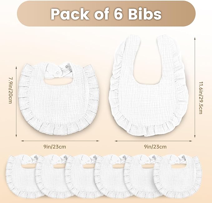 Oiomniv Muslin Baby Bibs, 6-Pack Bandana Drool Bibs Soft Cotton Adjustable Unisex Newborn, Toddler for Drooling Teething
