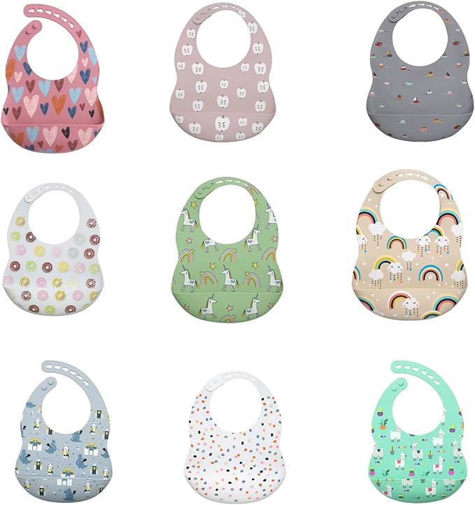 BPA-Free Silicone Baby Bibs with Travel Case, Toddlers Boys/Girls, Large Pocket, Adjustable, Toddlers 6-48 Months