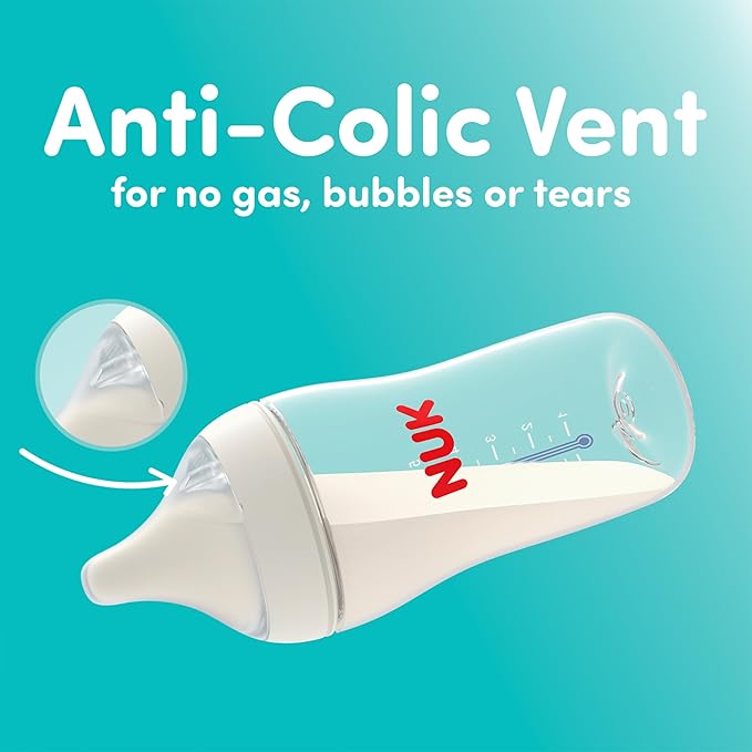 NUK Perfect Match 2-in-1 Natural and Anti-Colic Bottle with Medium Flow, Wide, Adaptable Nipple, 8oz., 4 Pack, BPA Free