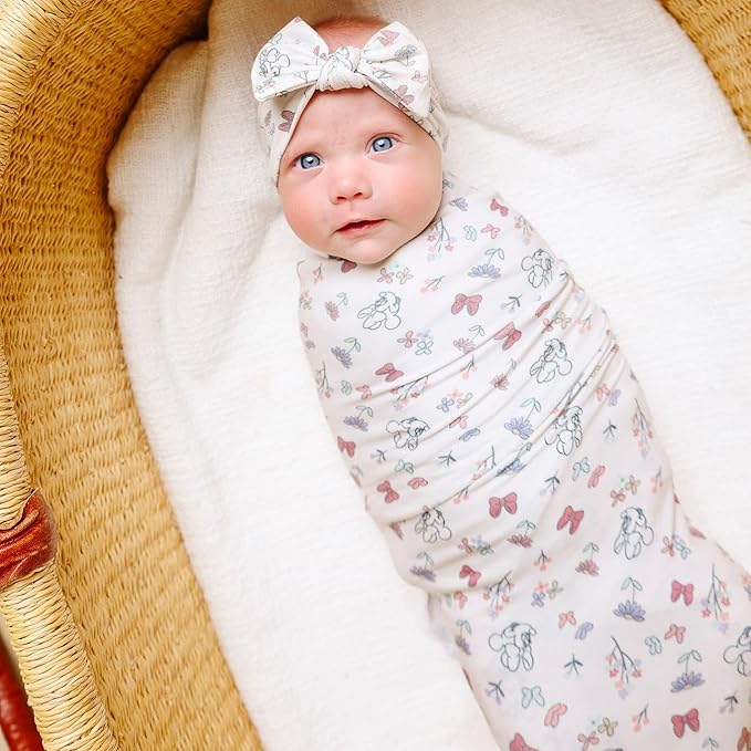 Copper Pearl Large Premium Knit Baby Swaddle Receiving Blanket Minnie Mouse's Bowquet