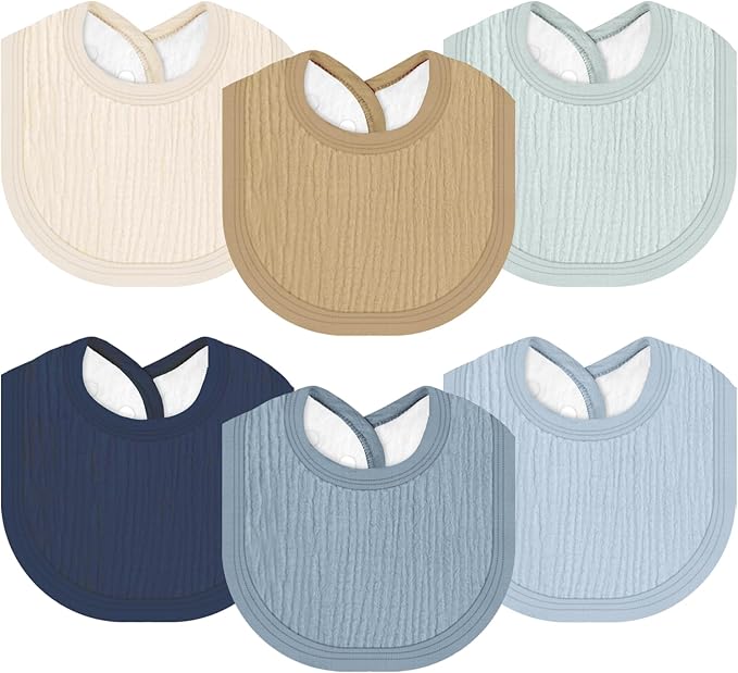 Muslin Baby Bibs 6 Pack for Unisex Girls & Boys, Adjustable Soft Cotton Baby Bibs for Drooling and Teething