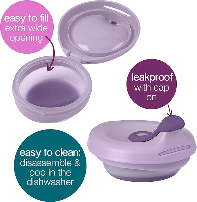 b.box Fill + Feed (Peony) | Reusable Baby Food Pouch | For Babies & Toddlers 4m+ | Silicone/Nylon Pouch, BPA-Free Lid | Dishwasher & Microwave Safe | 110mL (3.7oz, ½ Cup) Capacity