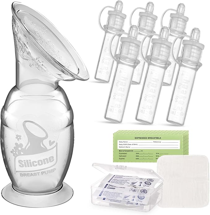 haakaa Manual Breast Pump 5oz/150ml & Silicone Colostrum Collector Kit Ready-to-Use Pack (0.1oz/4ml, 6pcs)