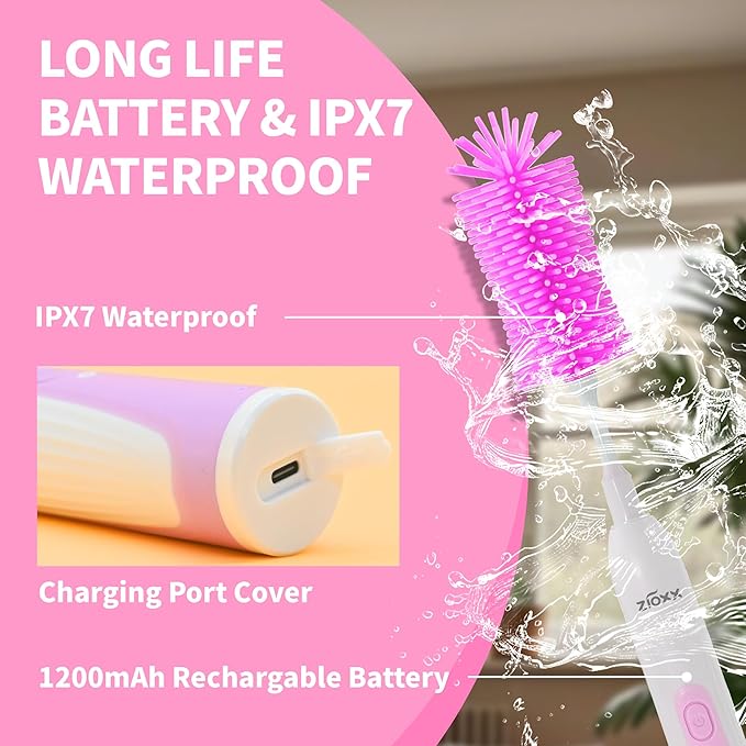 Electric Bottle Brush Cleaner New Upgrade, Portable Electric Baby Bottle Brush Cleaner for Travel, Travel Bottle Cleaner Kit with Nipple & Straw Brush, Perfect Mom Essentials After Birth Gift, Pink