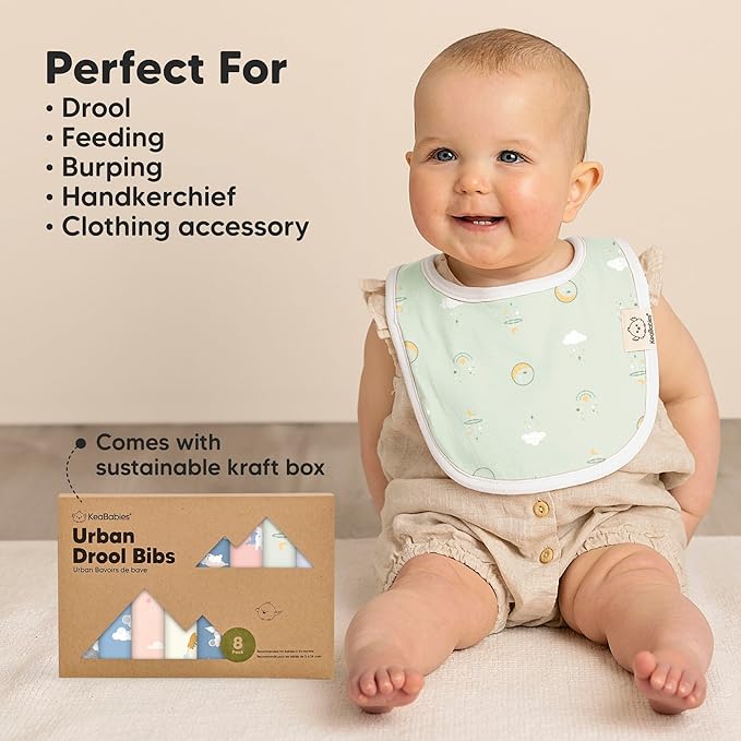 8-Pack Organic Baby Bibs for Boys, Girls - Soft Cotton Drooling and Teething Bibs for Baby Girl & Boy, Extra Absorbent, Easy to Clean & Put On for Toddler, Newborn, Infant 0-24 Months (Dreamers)