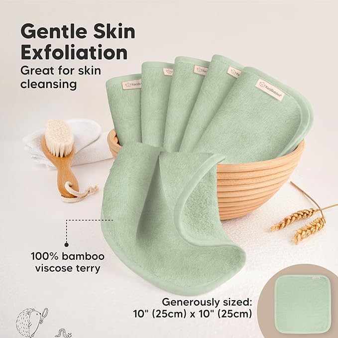 6-Pack Baby Washcloths - Soft Absorbent Viscose from Bamboo Wash Cloths for Babies, Kids, Toddlers, Infant, Newborn Bath Towels, Gentle on Sensitive Skin, 10x10 Reusable Face Towels (Pistachio)