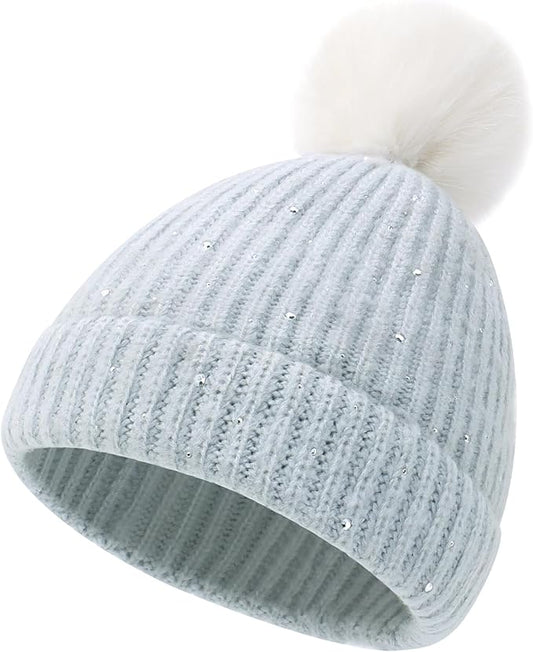 Girls Winter Hat Warm Toddler Beanie with Pom Pom Winter Hats for Baby and Kids