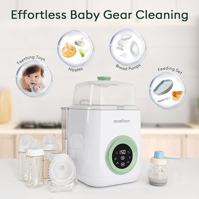 19 Min Bottle Washer, Quick Wash, Sterilizer and Dryer - All-in-One Cleaner, Bottles, Pump Parts and Baby Accessories, Ideal Gift for New Parents