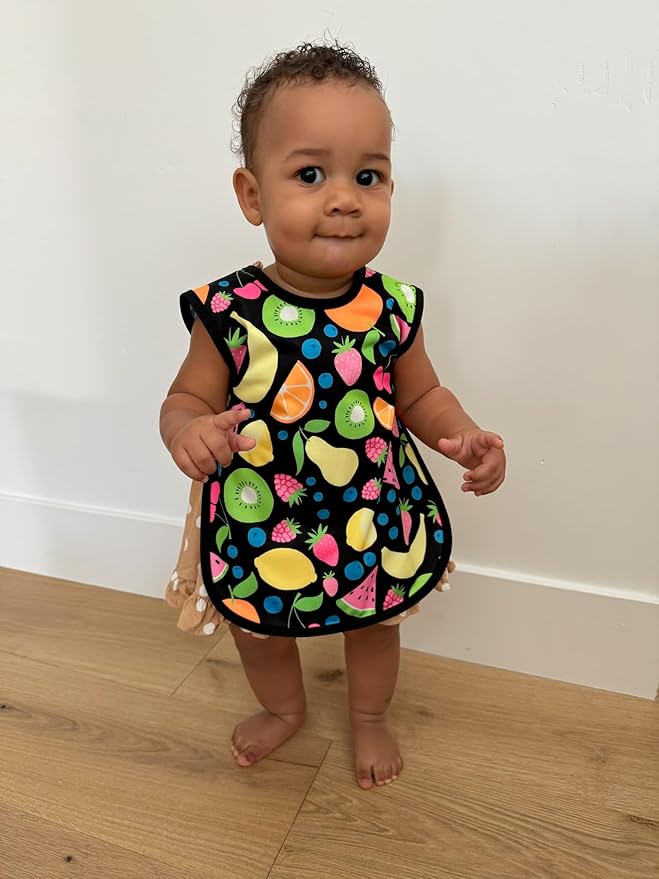BapronBaby Neon Fruit Monster Bapron - No Neck Tie Safer Bib for Baby & Toddler - Soft Waterproof Stain Resistant - Machine Washable - Sz Preschool 3-5yrs
