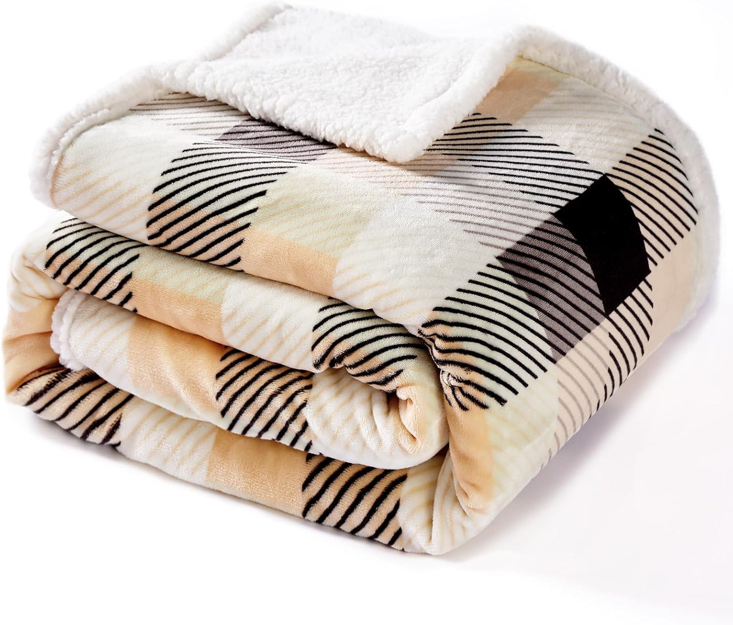 Touchat Sherpa Plaid Twin Blanket 60" X 70", Fuzzy Fluffy Soft Cozy Throw Blanket, Twin Size Plush Fleece Flannel Plush Microfiber Blanket for Couch Bed Sofa (Brown Color)